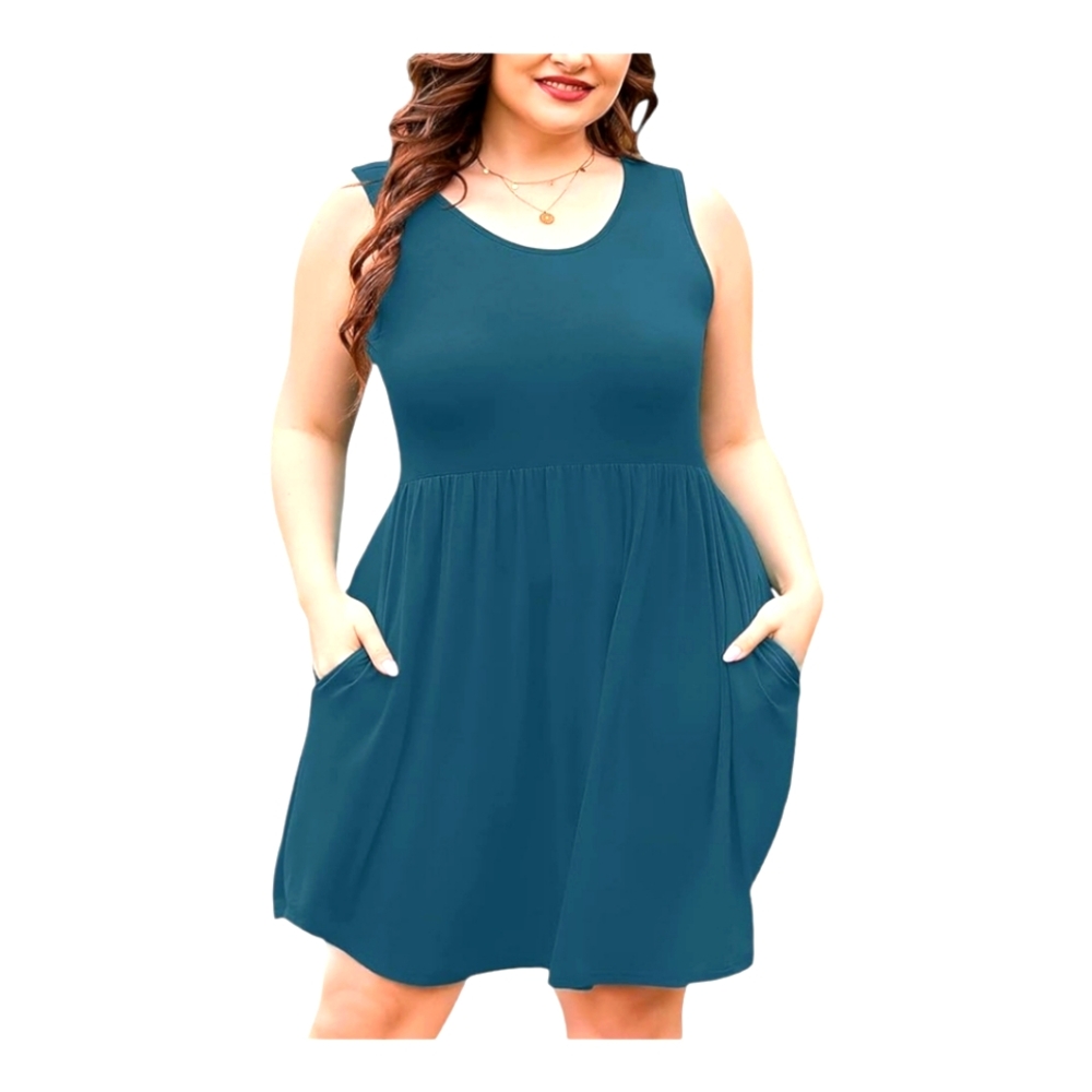 AusLook Plus Size, Sleeveless for Women, Blouses Crewneck Flow, 2X Lake Blue